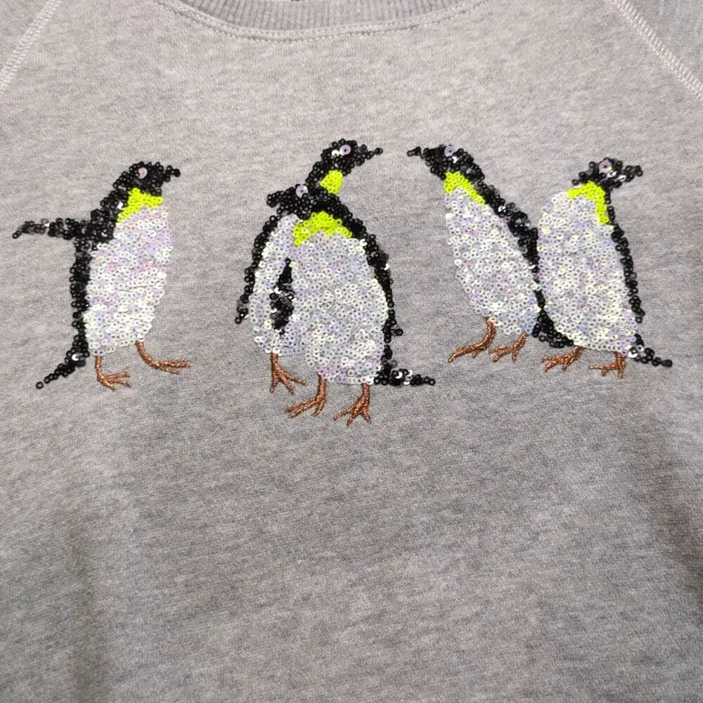 American Eagle Women's M Sequin Penguins Gray Sweatshirt Hello Good Looking